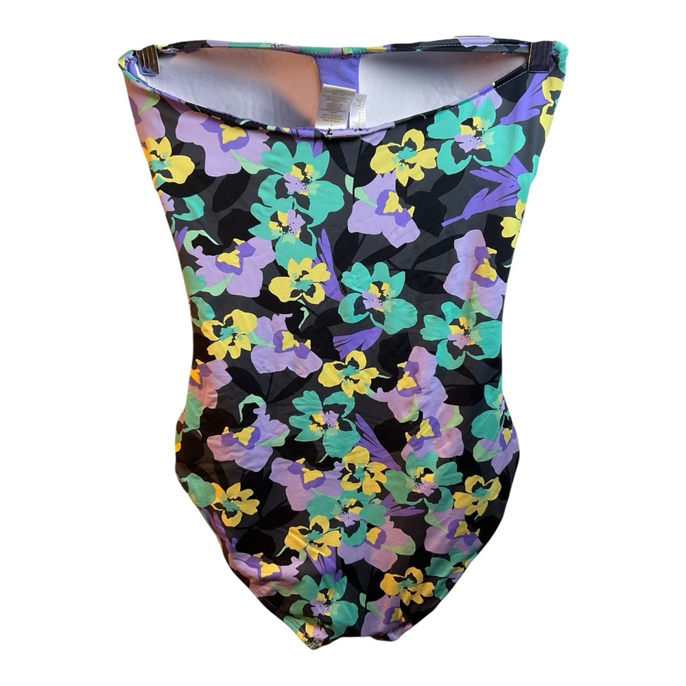 Anne Cole Women’s Strapless One Piece Swimsuit Green Purple Yellow Floral Size 6 - Picture 5 of 13
